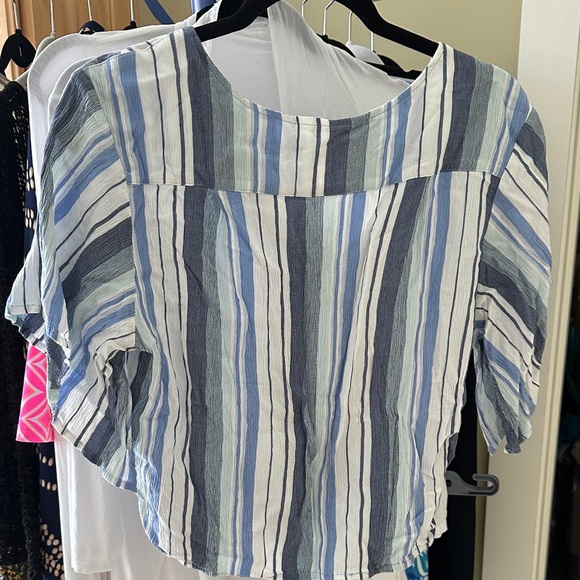 Shore Striped Button-Down Tie-Front Top - Picture 8 of 9